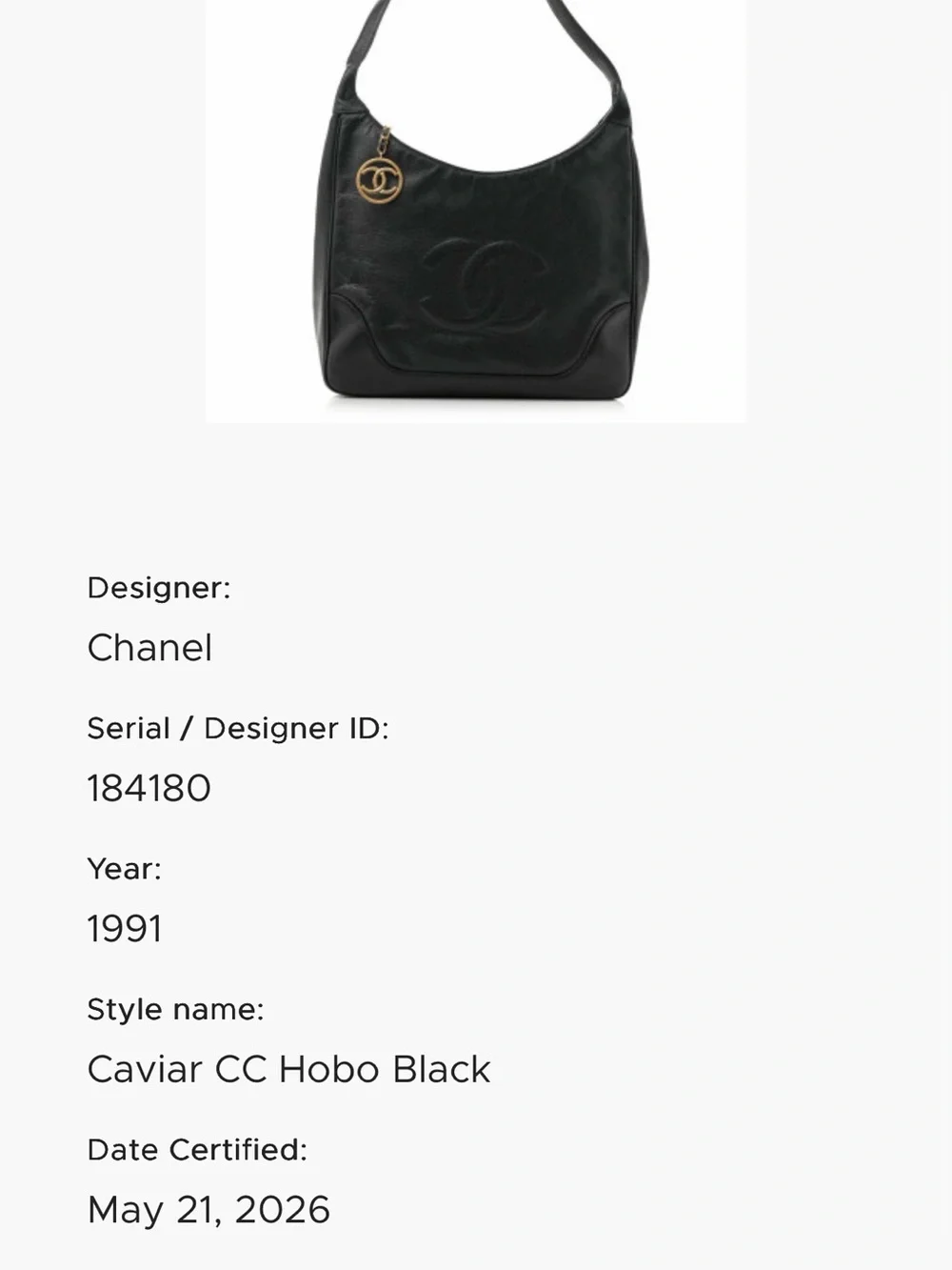 CHANEL Vintage Caviar Leather Hobo Shoulder Bag & Wallet Set CC Charm Medallion
